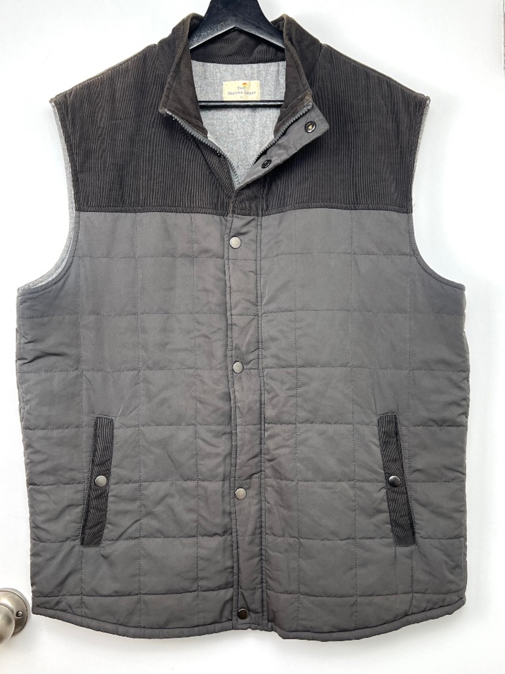 Marine Layer Two Tone Quilted Puffer Wool Lined Vest size XL Gray Outdoor